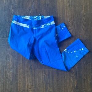 lululemon run inspire crop II beaming blue luxtreme circle mesh leggings size 6